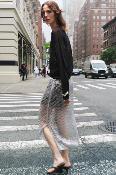 Zara ZW COLLECTION SEQUIN MIDI SKIRT - Mid-gray