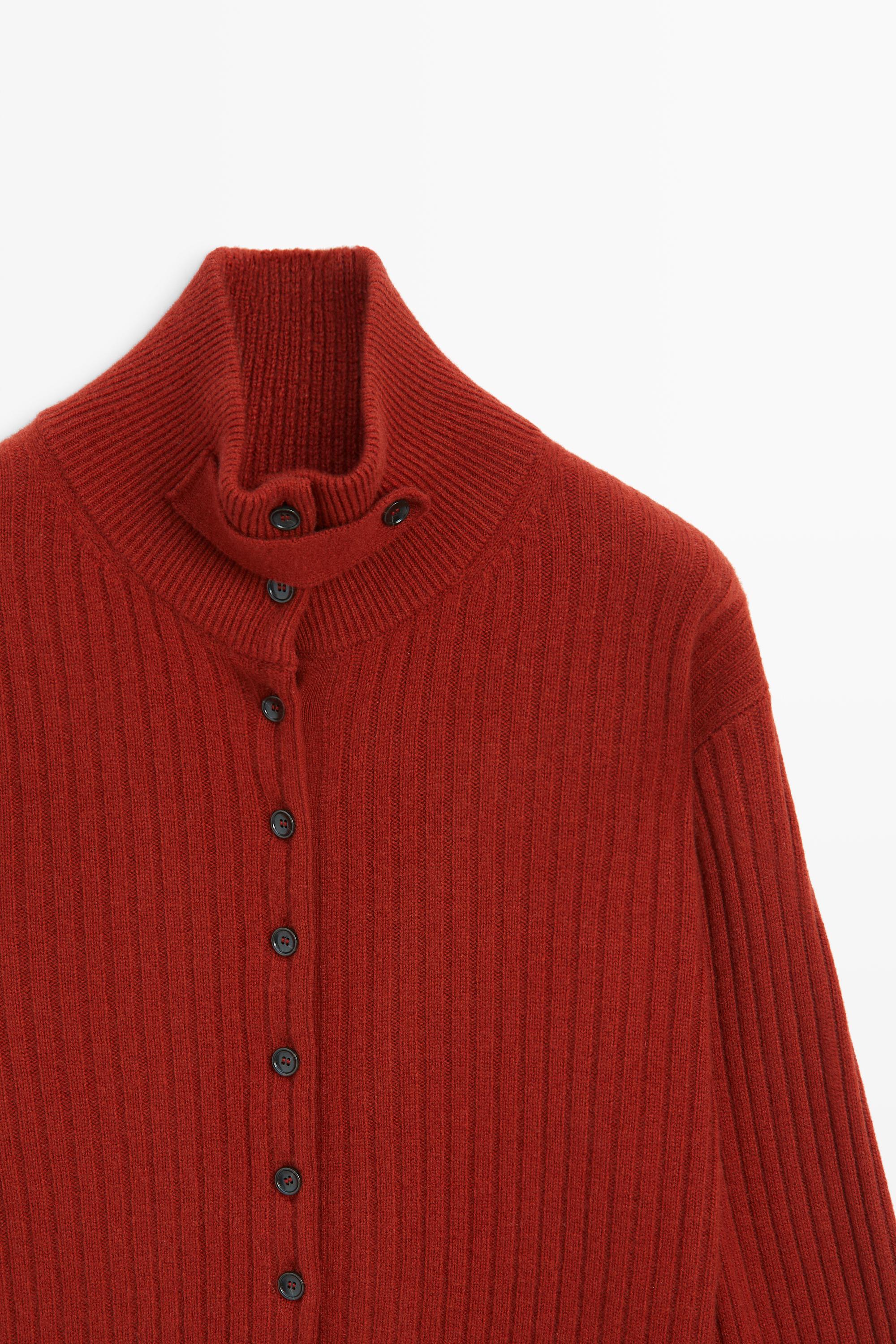 Ribbed knit cardigan with tab detail