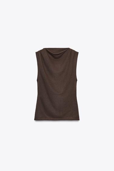 Zara CUT-OUT KNIT TOP - Brown