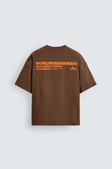 CONTRAST SLOGAN PRINT T-SHIRT - Brown by Zara