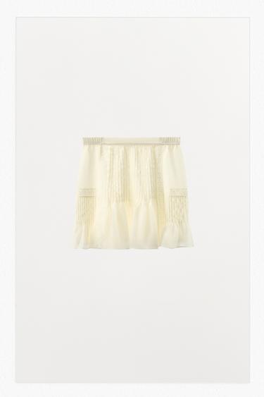 GONNA PLISSETTATA CON PIZZO - Bianco sporco di Zara