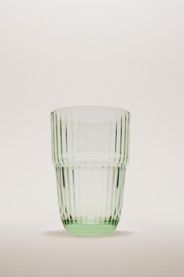 Zara COLORED STRIPED GLASS TUMBLER - Green