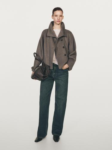 Zara Short high neck wool blend coat - Gray / Natural