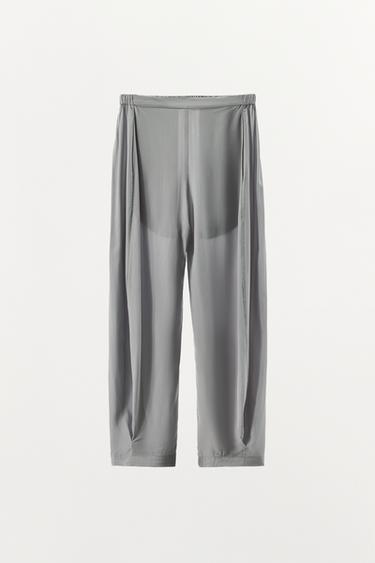 Zara 100% 嫘縈睡衣風長褲 - 米黃