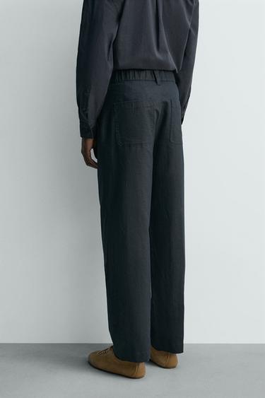 PANTALON DROIT CHANVRE ET COTON - Bleu marine foncé de Zara - Image 2