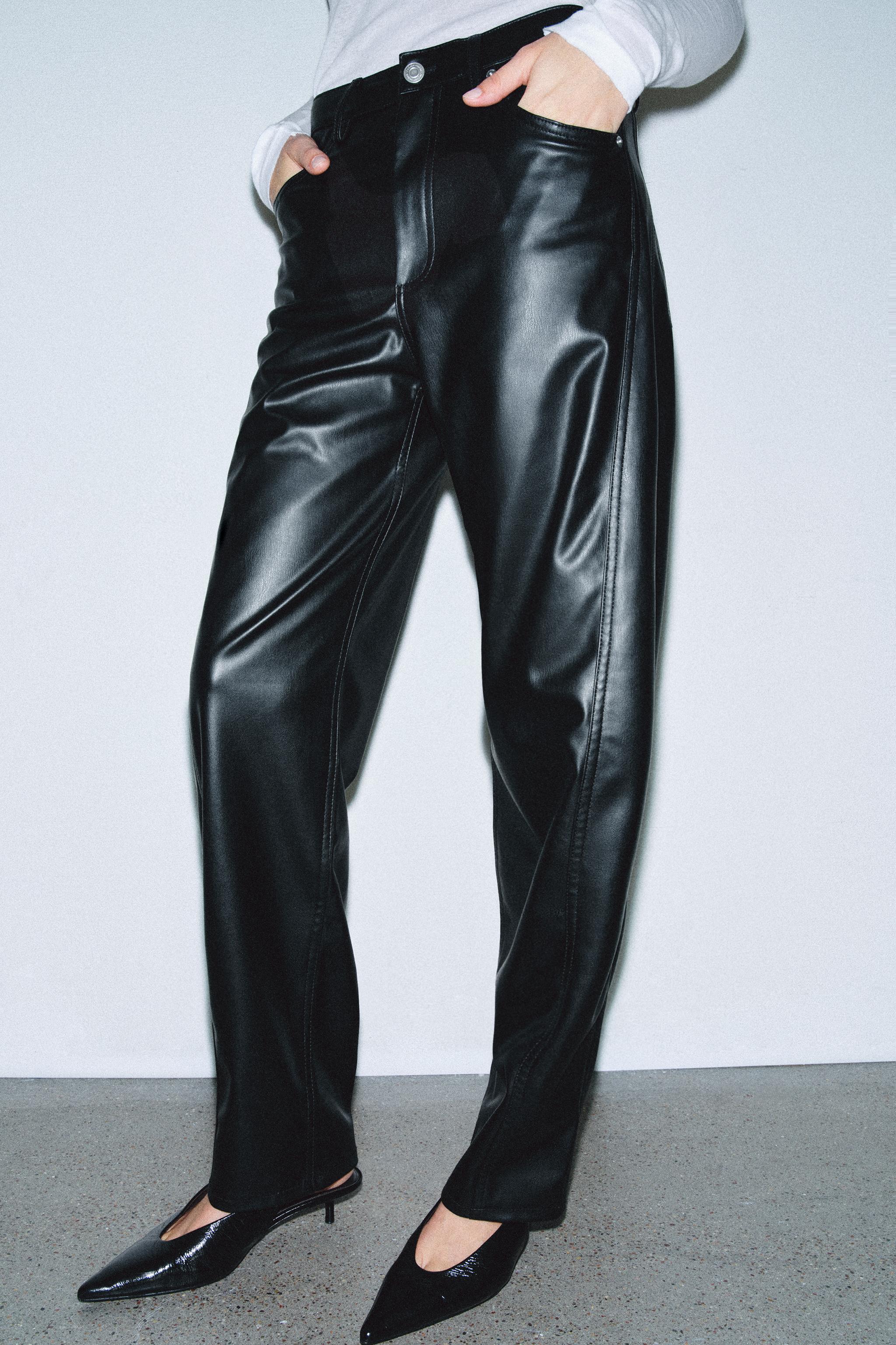 Zara ZW COLLECTION RELAXED FIT BİLEK BOYU SUNİ DERİ PANTOLON görsel 4