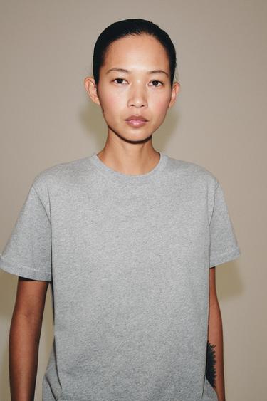 Zara Crew Neck T-Shirt - Gray marl
