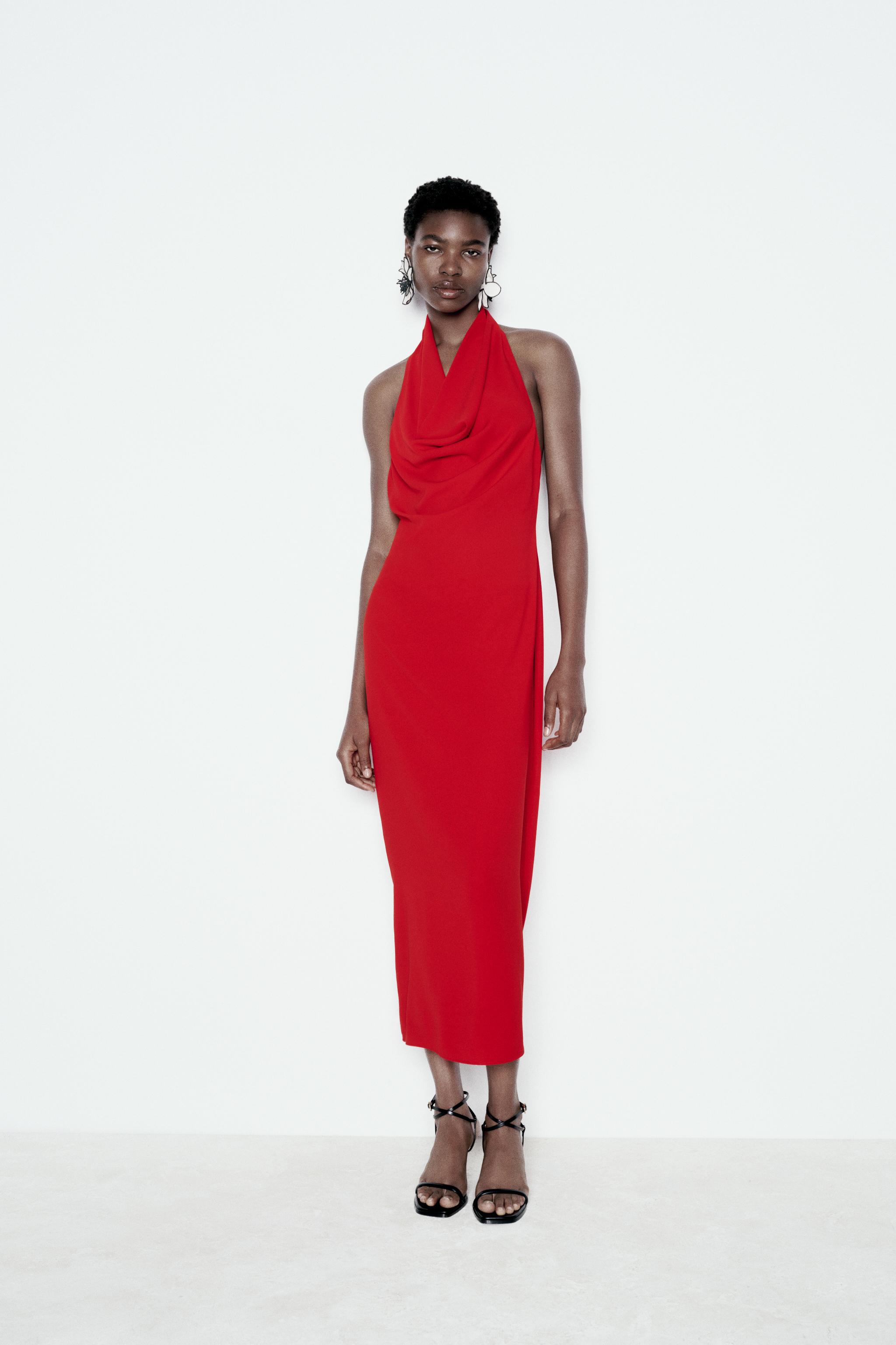 HALTER MIDI DRESS Red ZARA United Kingdom