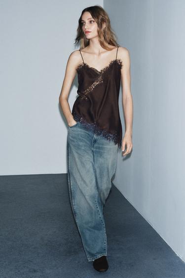 TOP LENCERO ENCAJE ZW COLLECTION - Marrón de Zara