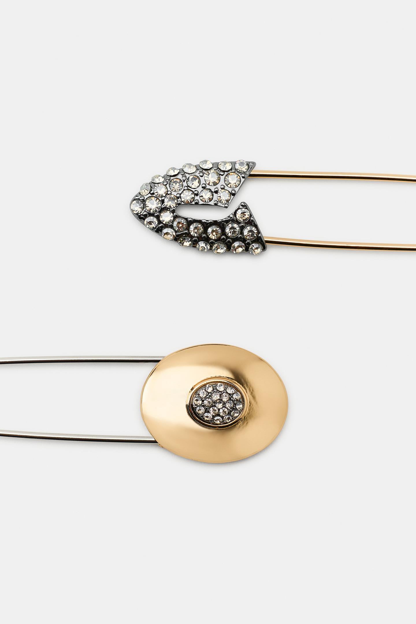 Женские броши Zara 2-PACK Rhinestone, цвет: Золотой / Серебряный — фото 3