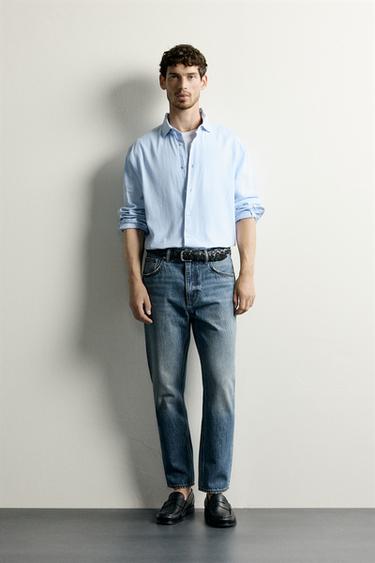 SLIM FIT CROPPED TAPERED JEANS - Mid-blue by Zara