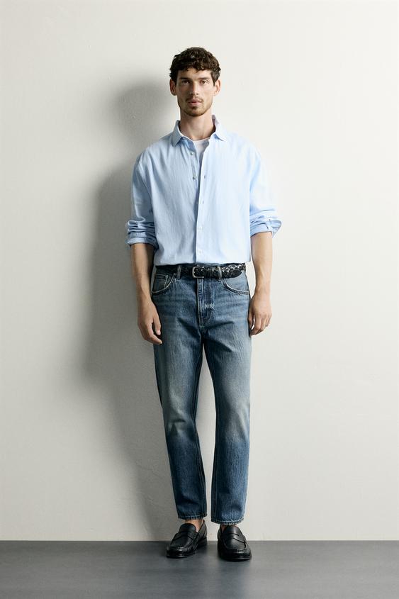 SLIM FIT CROPPED TAPERED JEANS - Mid-blue by Zara - Image 0