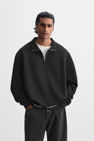 BASIC QUARTER ZIP SWEATSHIRT - Black by Zara