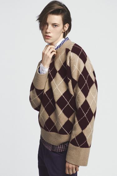 SOFT ARGYLE KNIT SWEATER — Multicolored 1