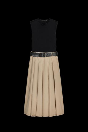 CONTRAST DRESS WITH SHOULDER PADS - Sand / Black by Zara - Image 0