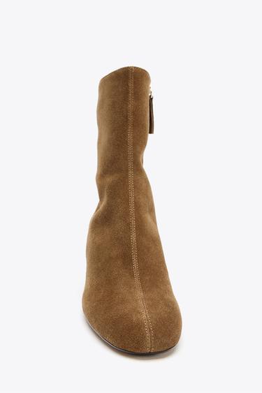 SPLIT SUEDE BLOCK HEEL ANKLE BOOTS - Sand Brown by Zara - Image 4