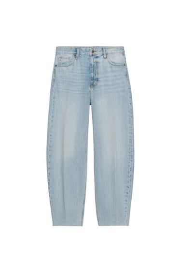 ZW COLLECTION: БЕЛІ БИІК BARREL ДЖИНС - Ашық көк Zara компаниясынан