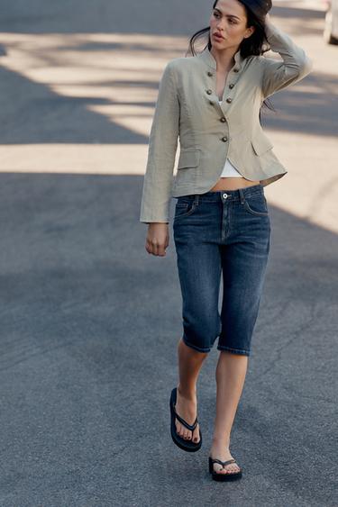 RUSTIC BUTTONED BLAZER - Grey green by Zara