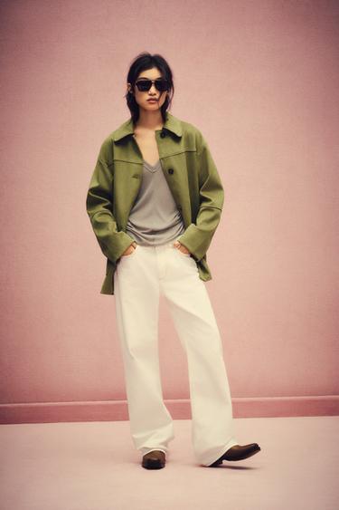 Zara 麂皮絨效果大衣 - 草綠色