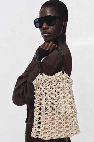 Zara CROCHET MINI TOTE - Light beige
