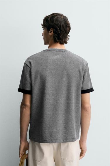 CONTRAST STRIPED JACQUARD T-SHIRT - Blue/White by Zara - Image 2