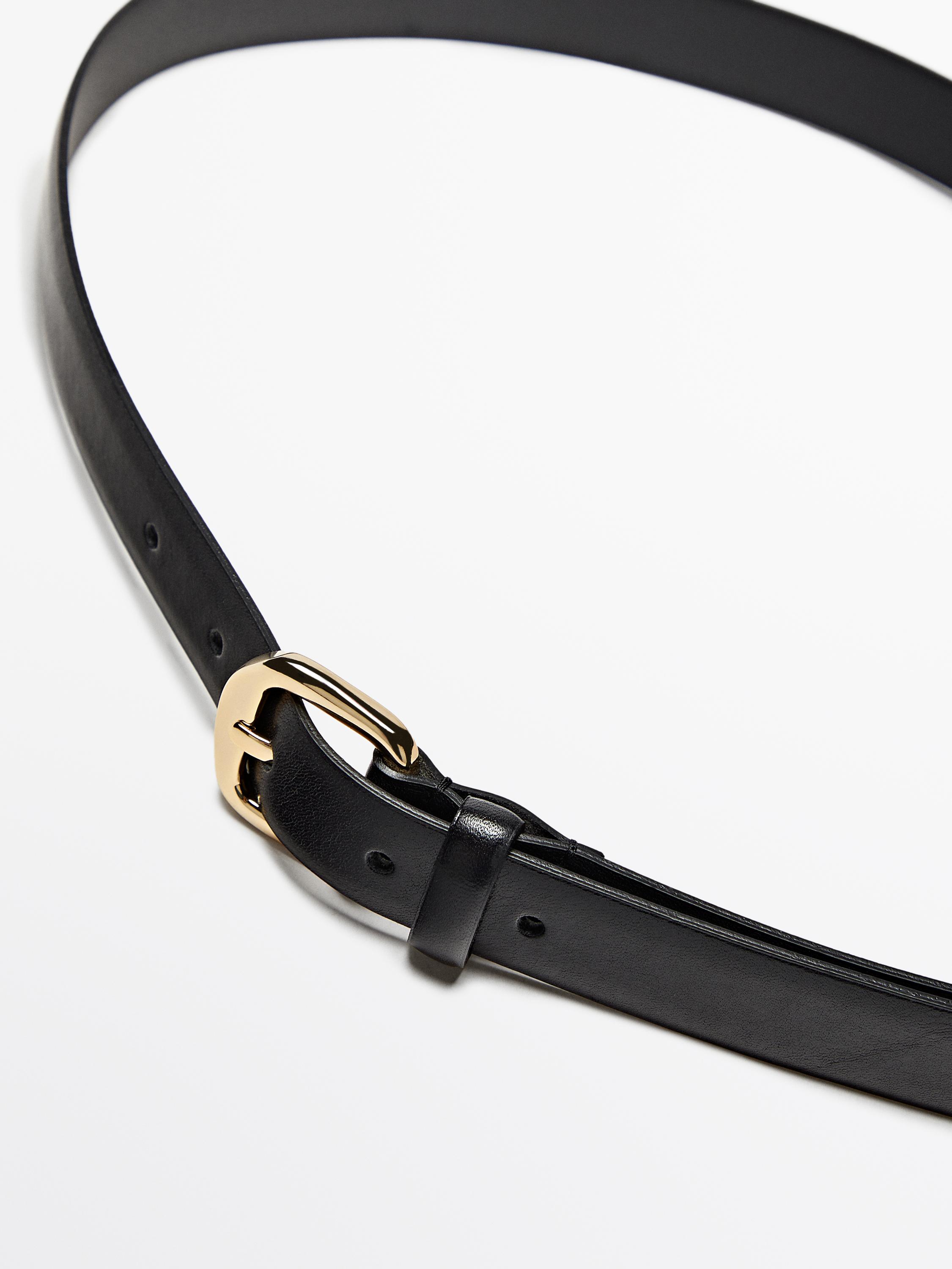 Leather belt with square buckle - Black | ZARA United States