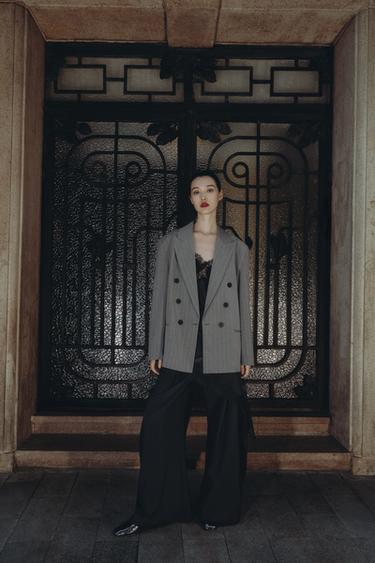 OVERSIZE PINSTRIPE BLAZER - Grey / Blue by Zara