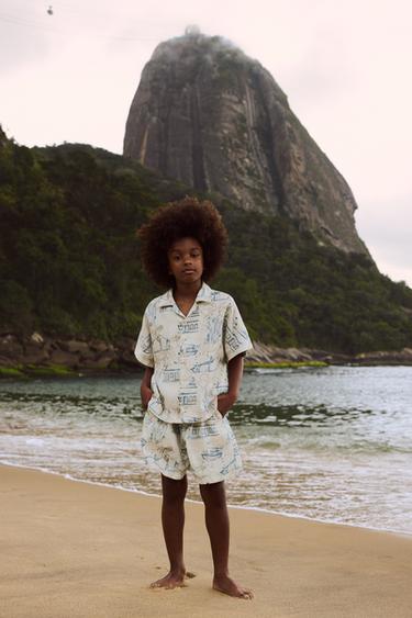 FILIPE JARDIM X ZARA PRINTED 100% LINEN BERMUDA SHORTS - Mid-ecru by Zara