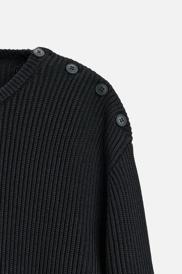 TEXTURED SWEATER WITH BUTTONS - Dark navy by Zara - Image 8
