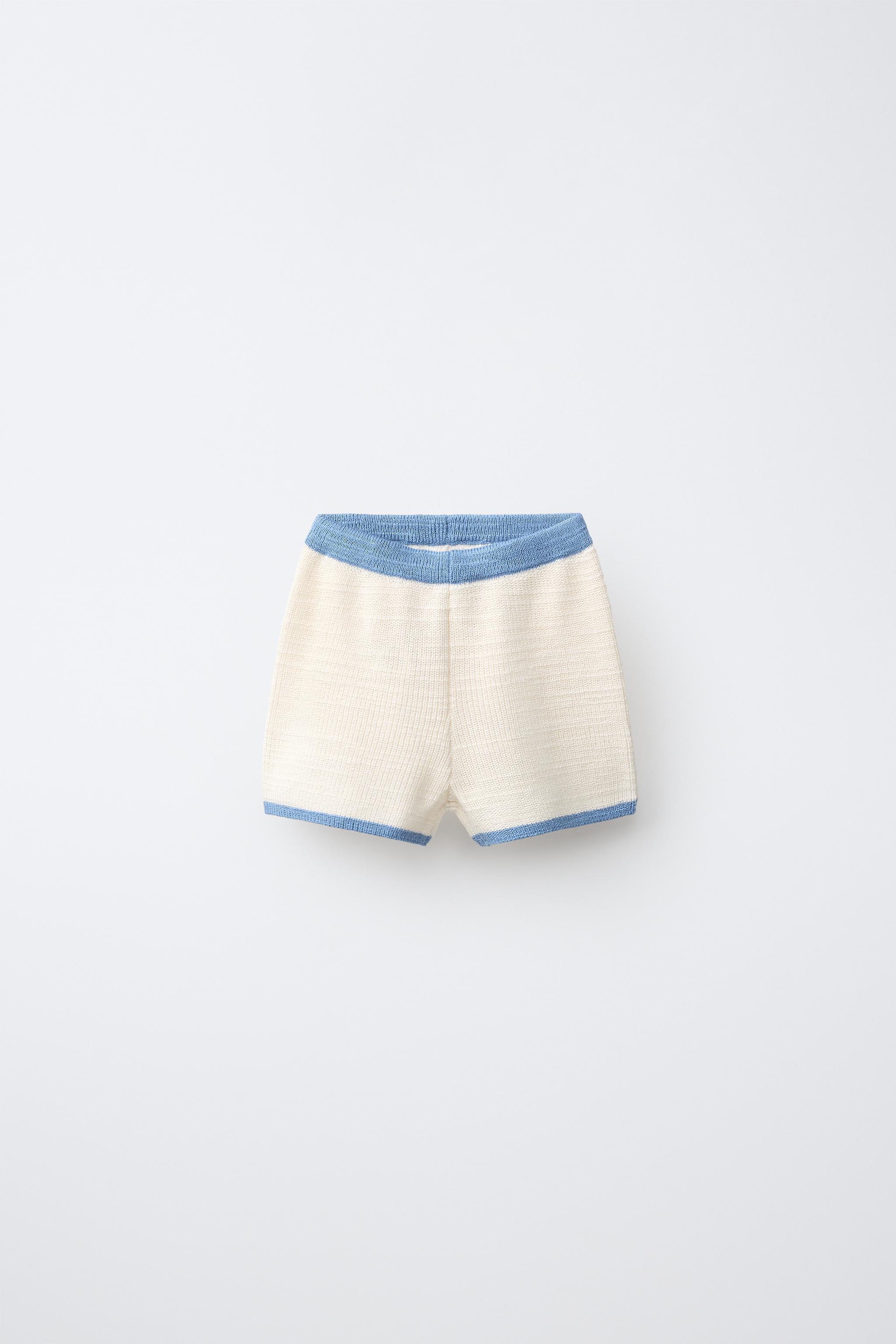 CONTRAST KNIT SHORTS — Ecru