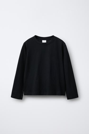 Zaras ENFÄRGAD LÅNGÄRMAD T-SHIRT - Svart