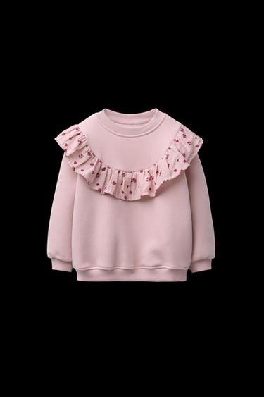 Zara FLORAL RUFFLE SWEATSHIRT - Light pink - Image 0