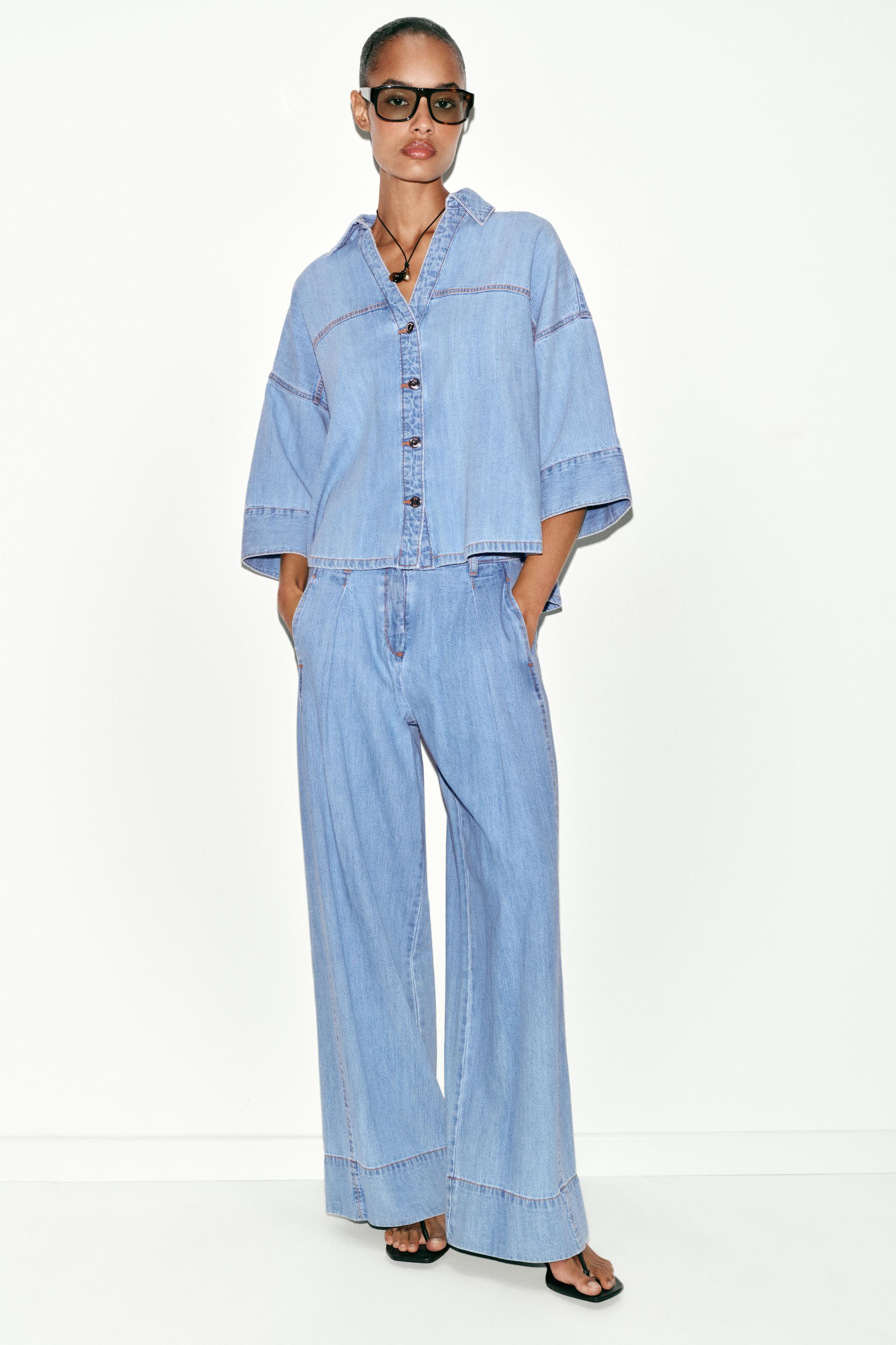 Z1975 WIDE SLEEVE DENIM SHIRT - Mid-blue | ZARA United States