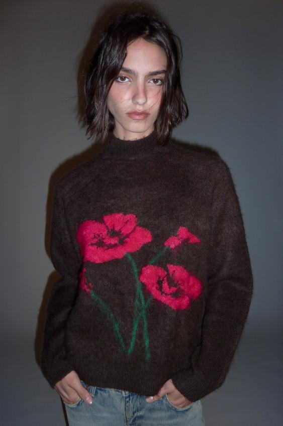 PULL EN MAILLE À FLEURS - Marron de Zara - Image 5