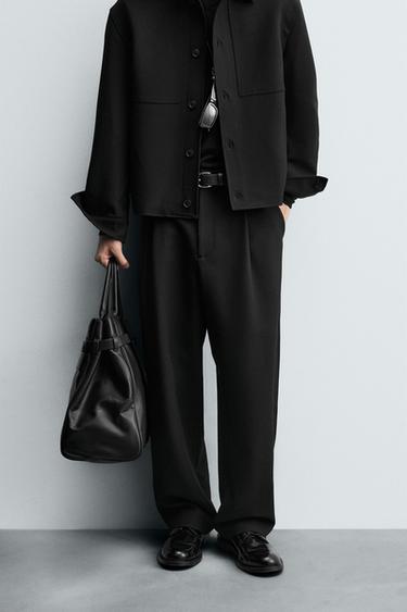 RELAXED FIT BROEK MET PLOOIEN - Zwart van Zara