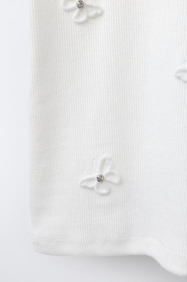 T-SHIRT CÔTELÉ APPLIQUÉ BIJOUX - Blanc de Zara - Image 3