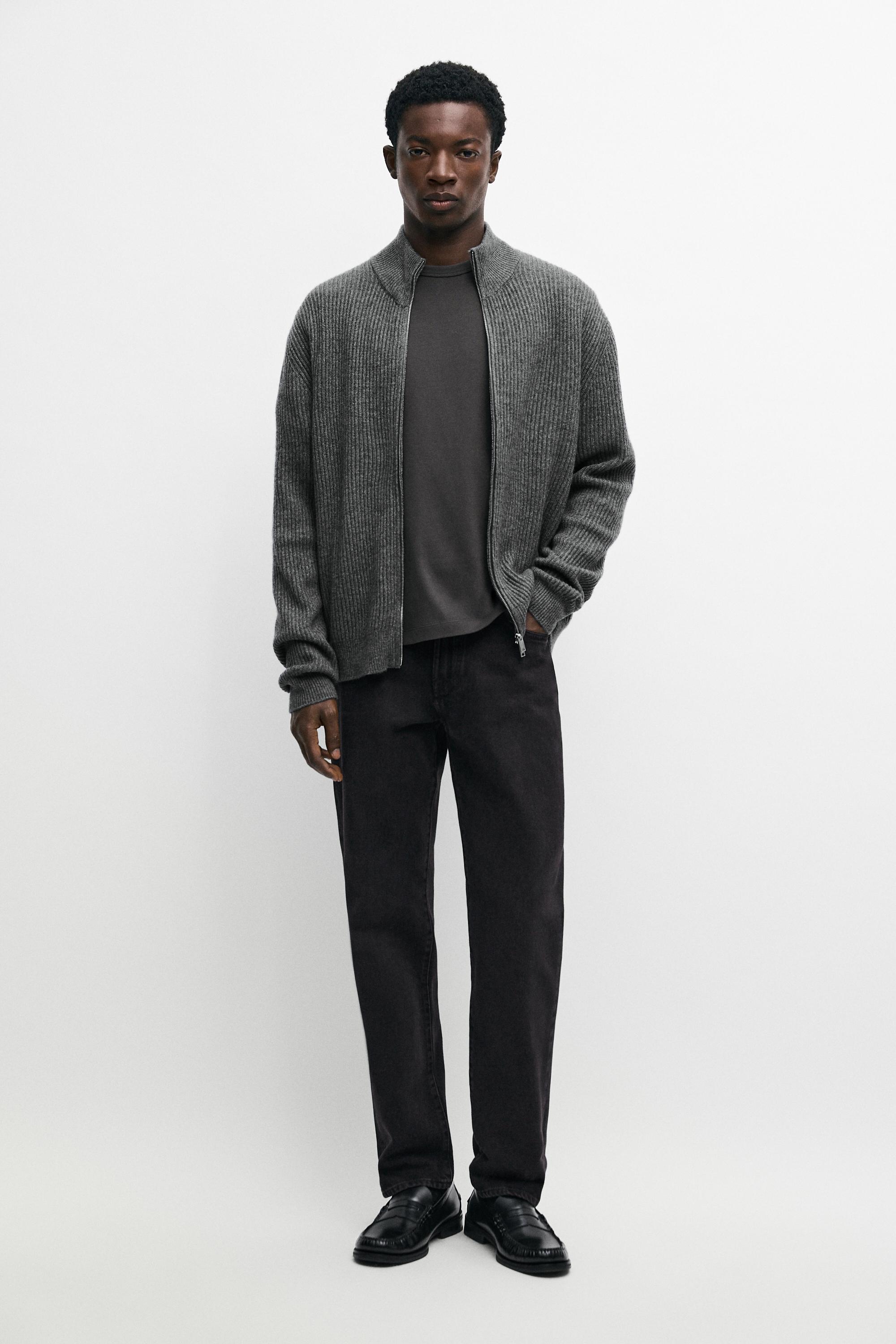Wool zip-up knit cardigan