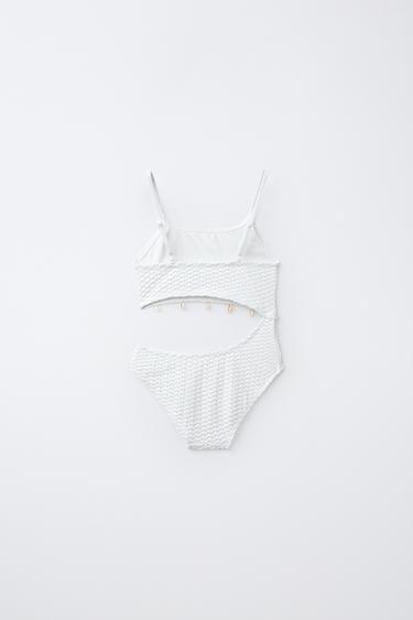 6-14 YEARS/ SHELL CUT-OUT CROCHET SWIMSUIT - White by Zara - Image 1