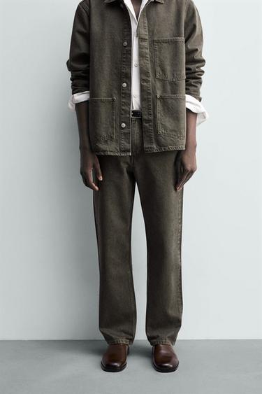 STRAIGHT FIT JEANS - Dark khaki by Zara