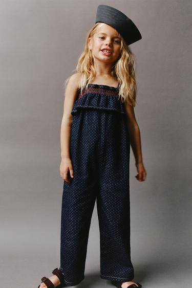 ДЛИННЫЙ КОМБИНЕЗОН В ГОРОШЕК — СИНИЙ от Zara