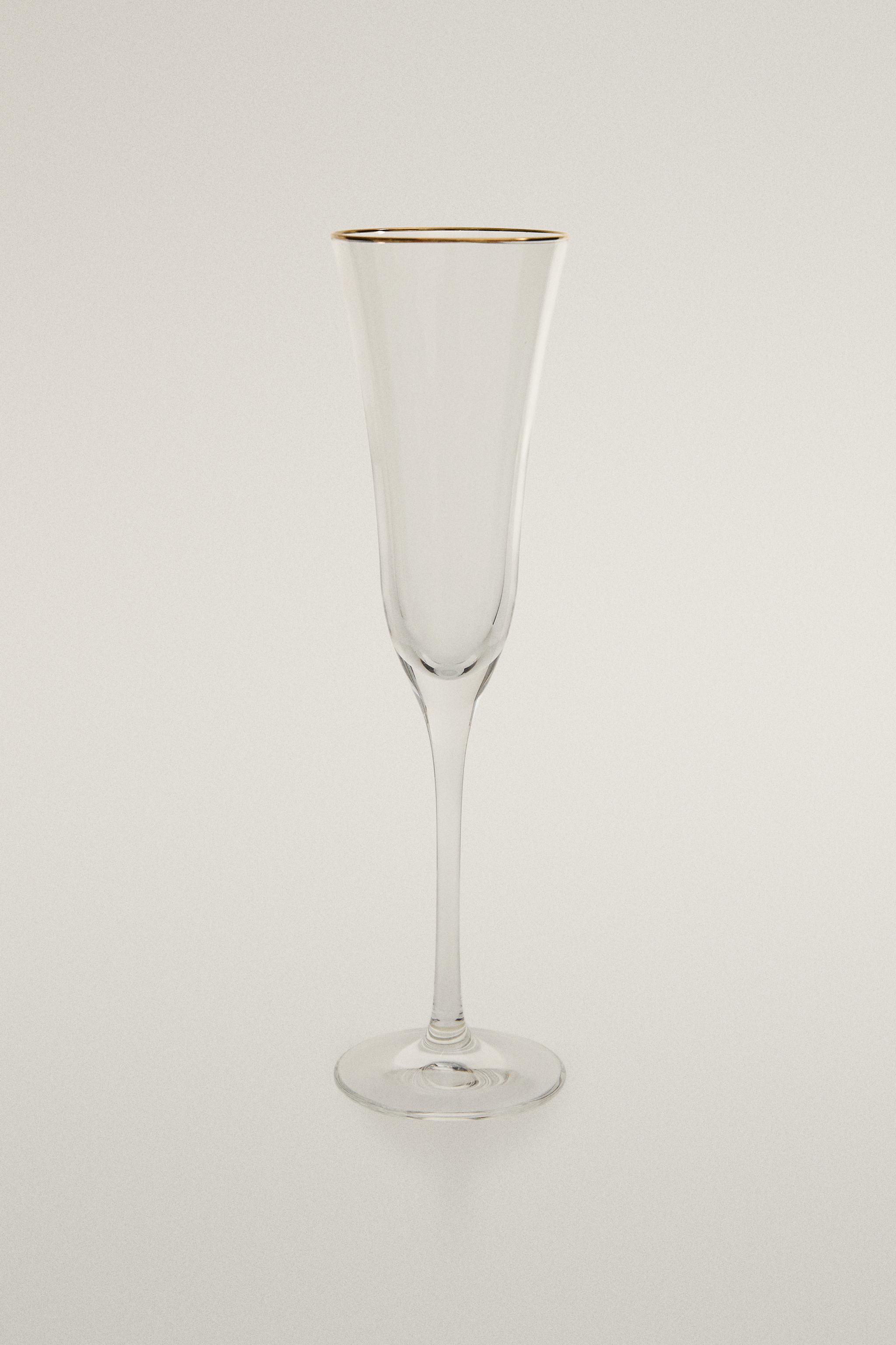 CHRISTMAS CRYSTALLINE FLUTE GLASS WITH GOLD RIM