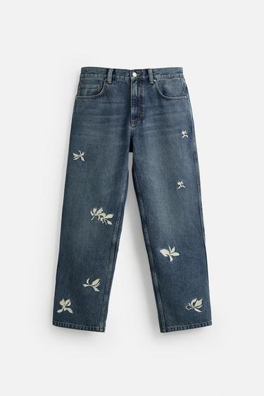 EMBROIDERED RELAXED FIT JEANS - Mid-blue by Zara - Image 6