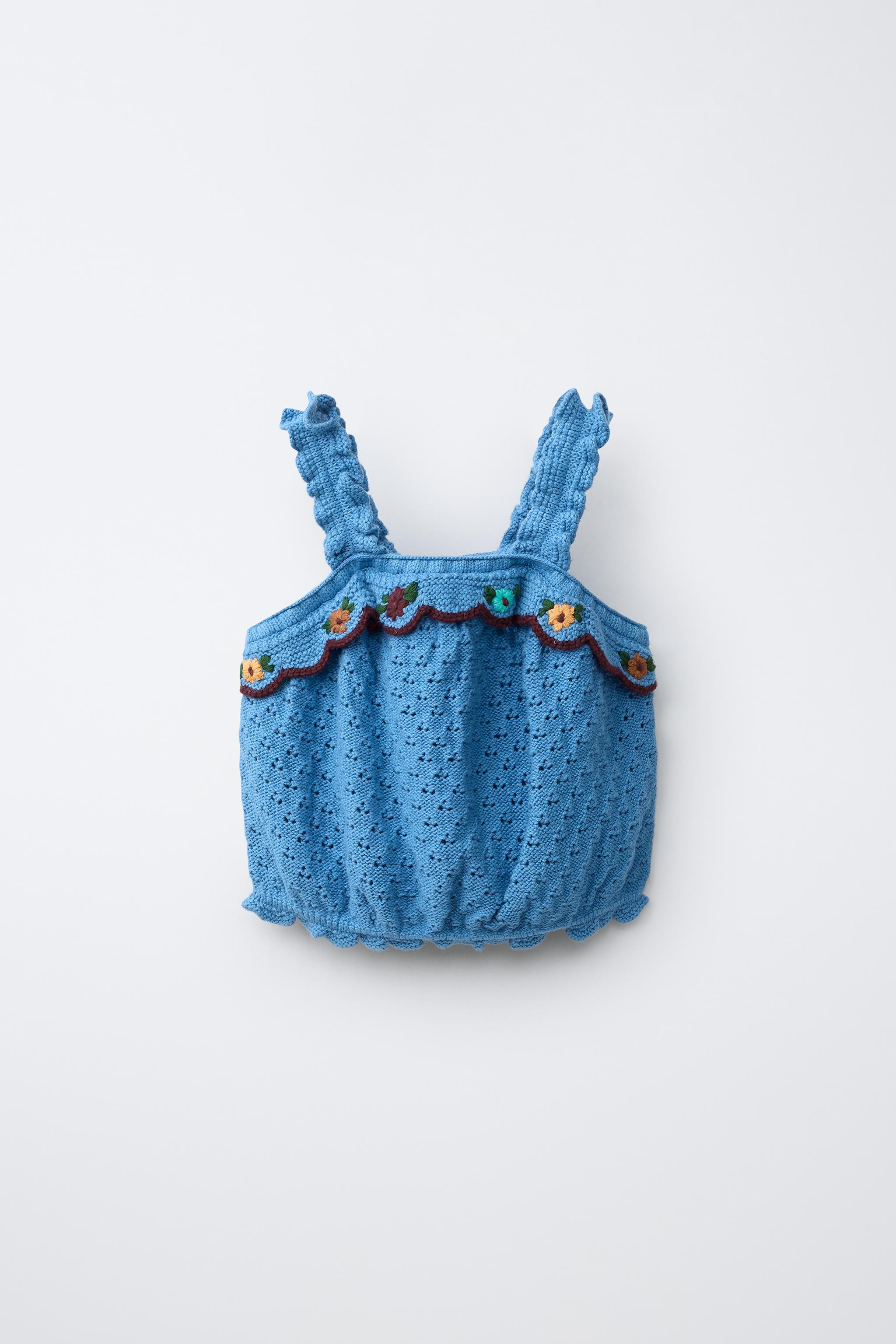 Детские свитеры Zara COTTON LINEN KNIT TOP WITH EMBROIDERY AND RUFFLES