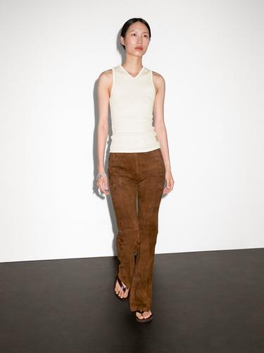 Zara 100% cotton T-shirt with contrast detail - Ecru - Image 0