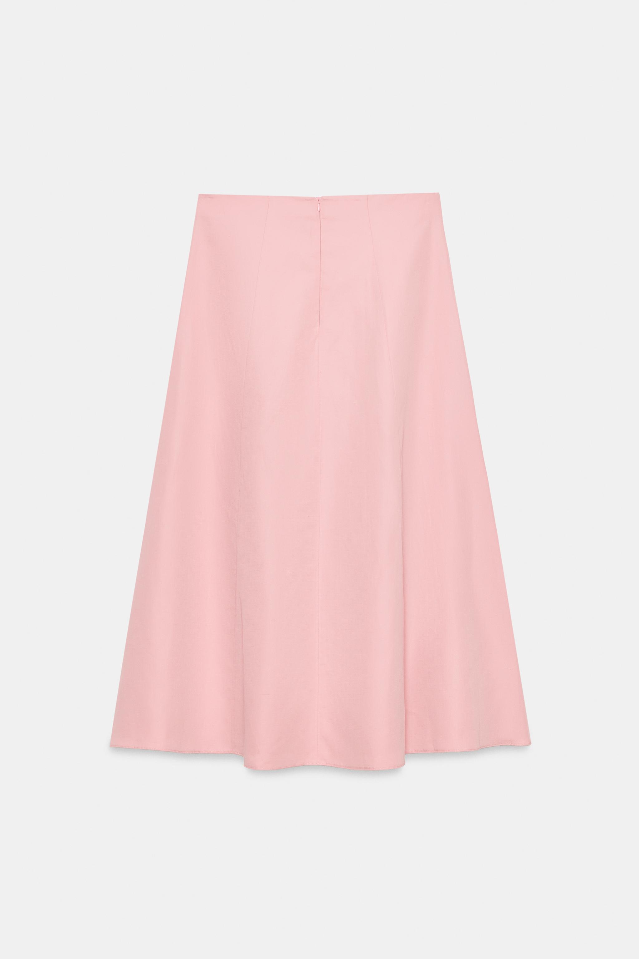 Zara ZW COLLECTION DÖKÜMLÜ MİDİ ETEK görsel 8