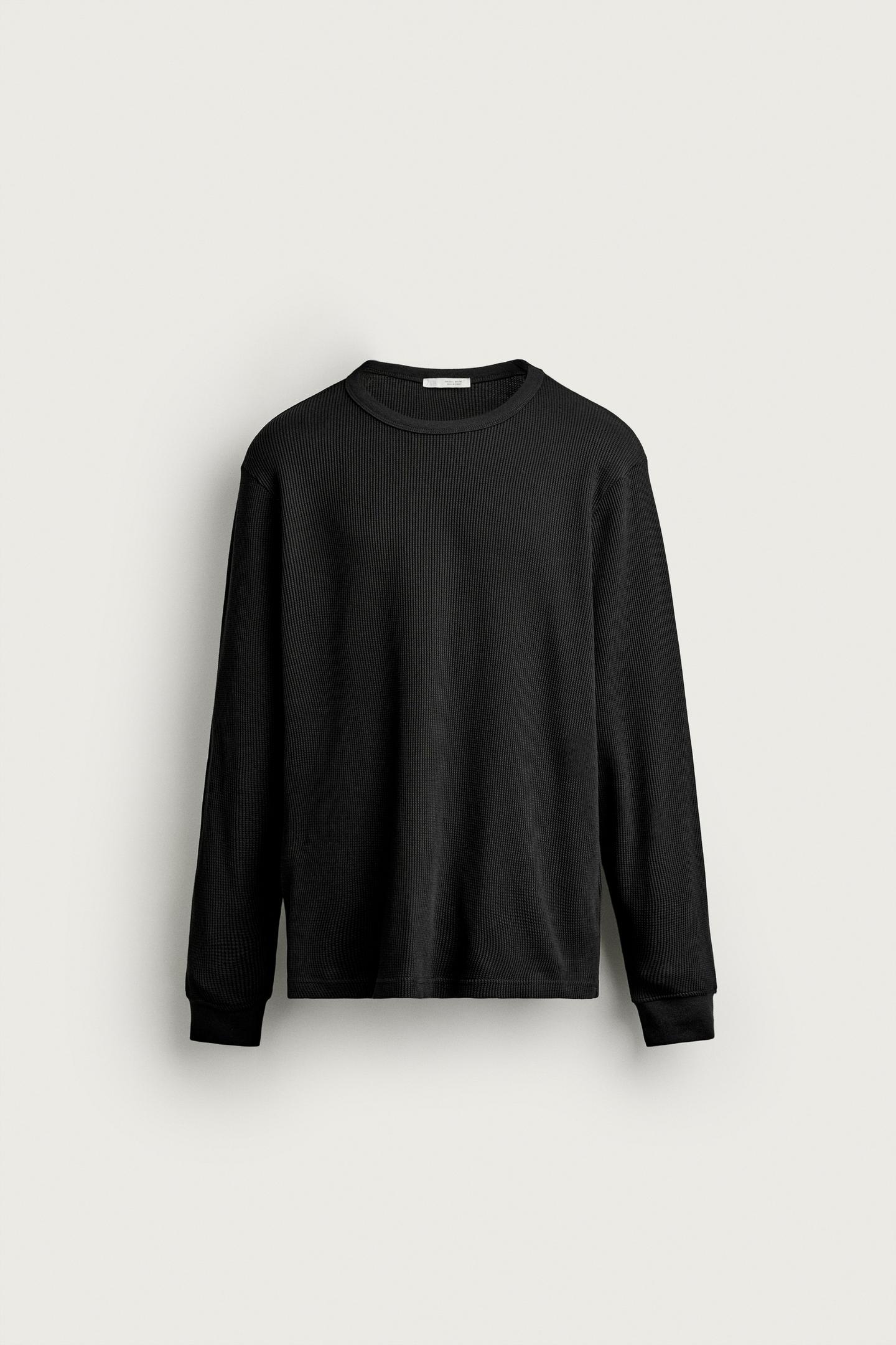 Мужская футболка Zara Waffle Knit Regular Fit, цвет: Чёрный — фото 5