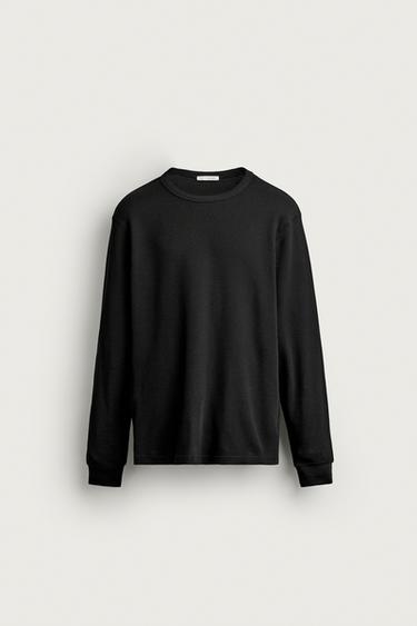 WAFFLE TEXTURE REGULAR FIT T-SHIRT — Black 1
