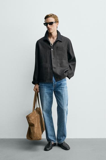 SOBRECAMISA RELAXED FIT LINO COMBINADO ALGODÓN - Negro de Zara - Imagen 0