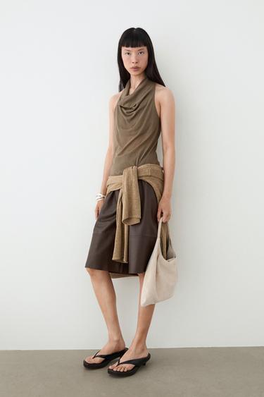 Zara Flowing cotton halter top - Black gold