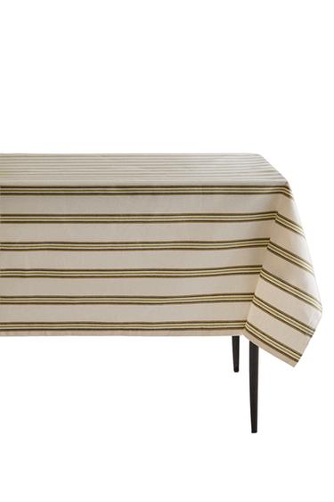 RESIN-COATED TABLECLOTH WITH IRREGULAR STRIPES - Ecru by Zara